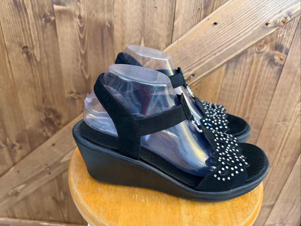 Skechers Women’s Size 10 Black Rhinestone Wedge Sandals